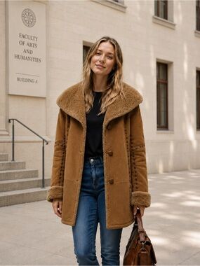 Vintage leather winter jacket Genuine Sheepskin sherpa Samuel Fourrure 2 tone 10